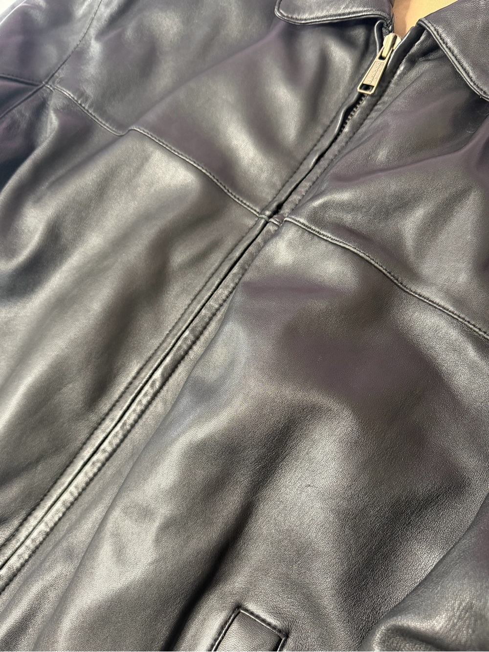 Dockers Black Leather Bomber Jacket Men’s Large Soft Zip Jacket Vintage - Picture 2 of 10